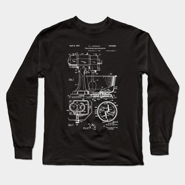 1937 KitchenAid Mixer Patent, food handling apparatus Long Sleeve T-Shirt by Anodyle